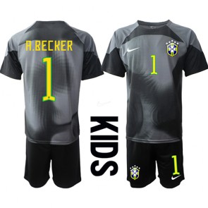 Brazílie Alisson Becker #1 Brankářské Dětské Domácí dres komplet MS 2022 Krátký Rukáv (+ trenýrky)